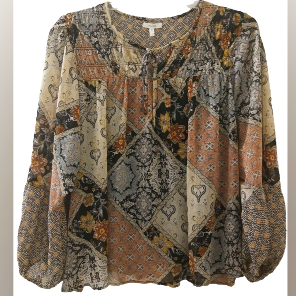 Maurices Boho Patchwork Peasant Blouse, Women’s XXL As-Is *Callout Thread Pull*